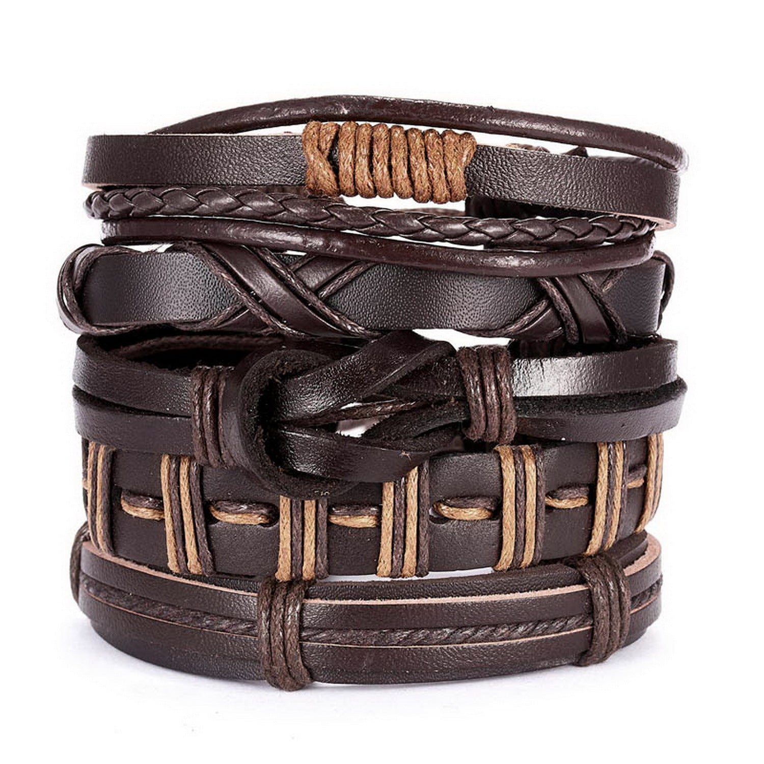 Wholesale leather suit bracelet leaves wooden beads woven leather adjustable suit bracelet